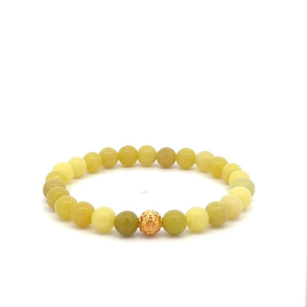 18K Gold Money Ball Lucky Bracelet Gemstones Lemon Jade 6mm